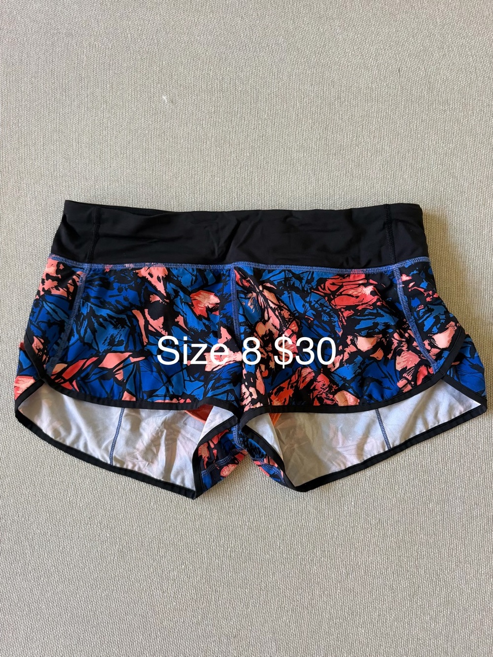 lululemon athletica Black Waistband Floral Blue & Pink Running Shorts